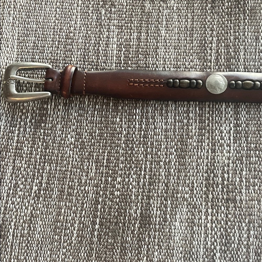 Buffalo Nickel  Leather Belt with Silver Buckle-brown size 40
